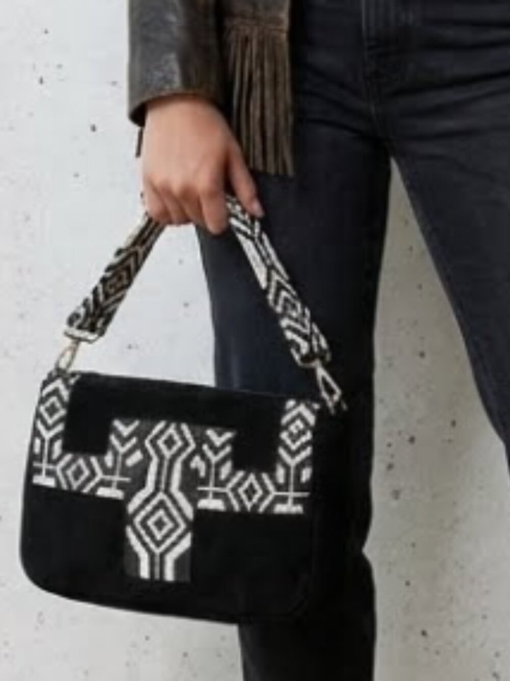 Danier Genuine Leather Black/White Patterned Purse Bag
